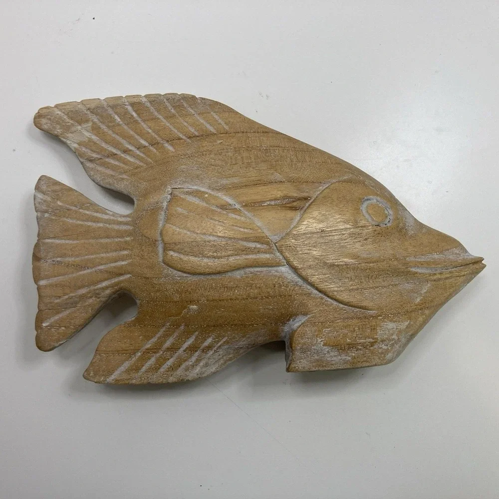 Vtg Wooden Fish Hand‎ Carved Tropical Angel Fish Decor Figurine Brown